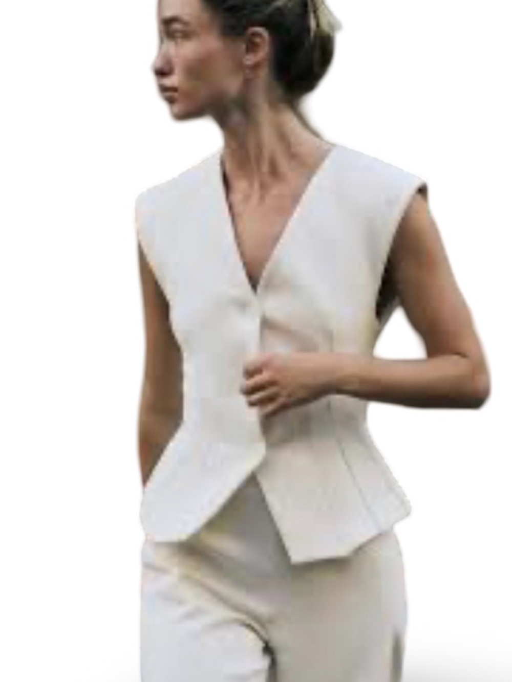 NWT Zara ZW Collection Linen Blend Volume Vest Cream Size S